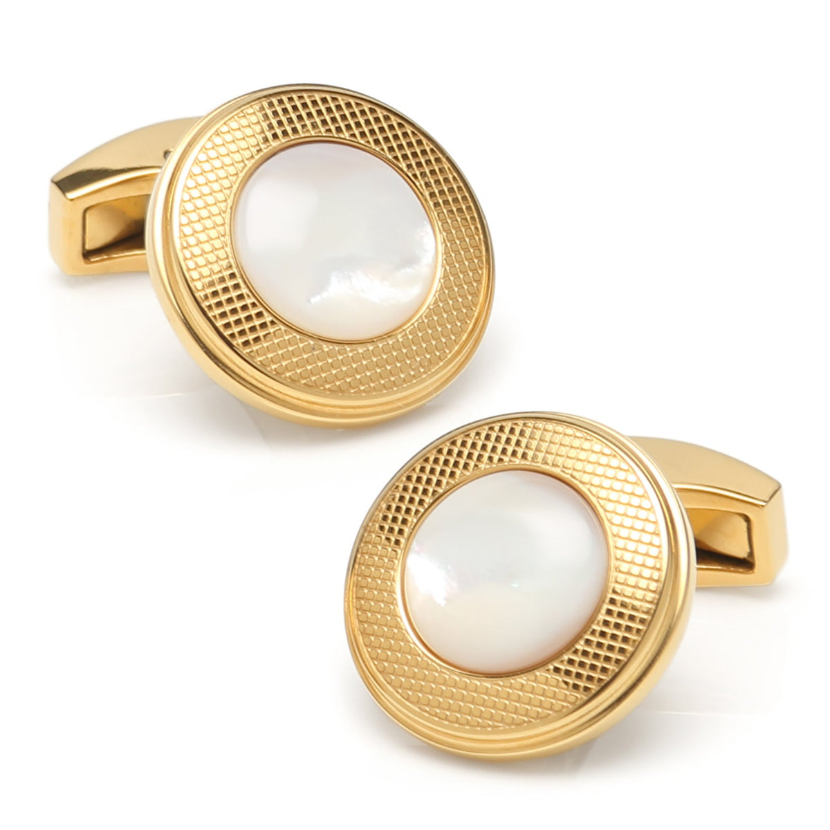 Stainless Steel Mother of Pearl Round Gold Cufflinks | Cufflinks | Wiccan Center