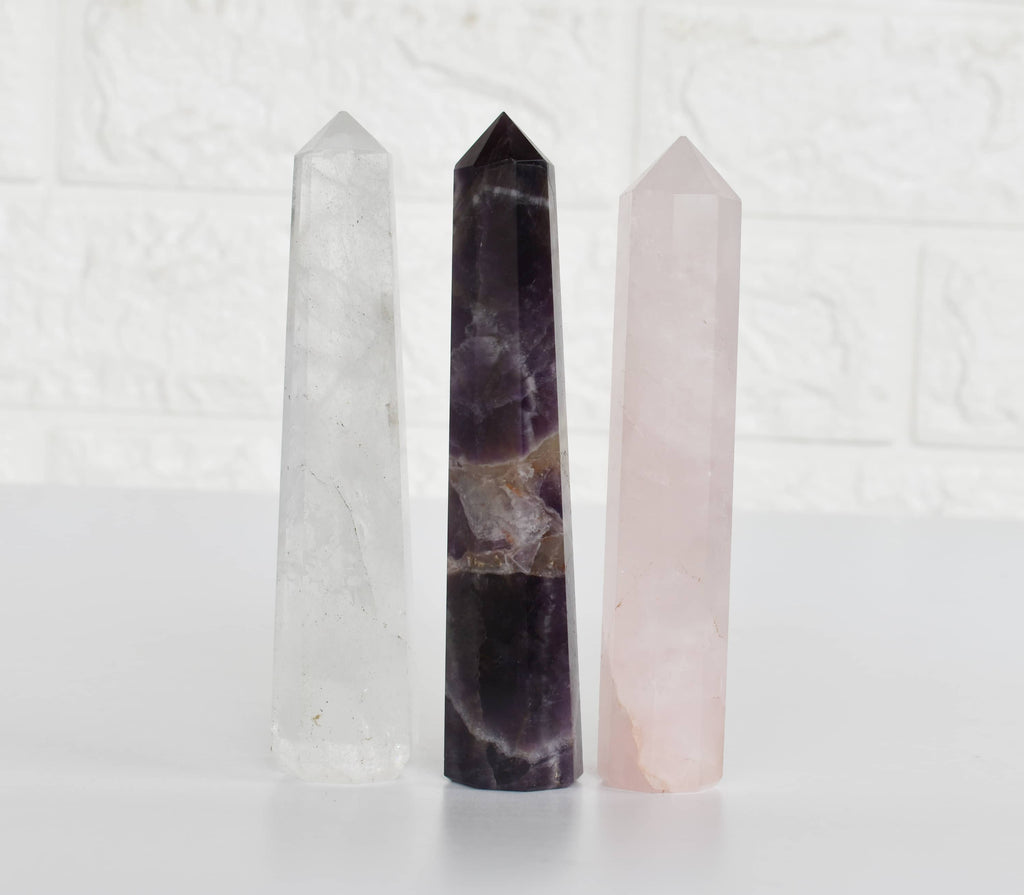 Pack of 3 Natural Crystal Tower Points, Genuine Quartz Crystal Wands | | Wiccan Center