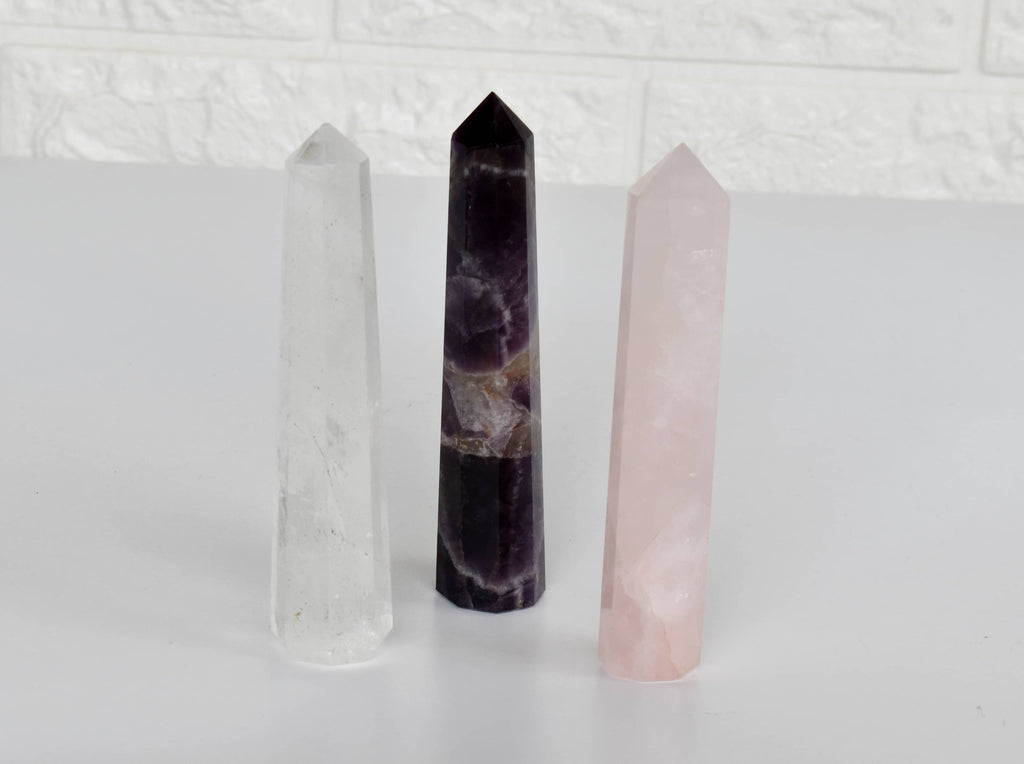 Pack of 3 Natural Crystal Tower Points, Genuine Quartz Crystal Wands | | Wiccan Center