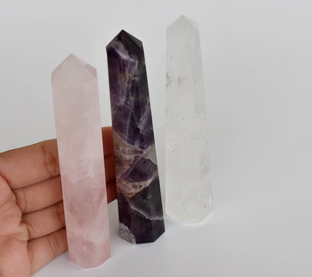 Pack of 3 Natural Crystal Tower Points, Genuine Quartz Crystal Wands | | Wiccan Center