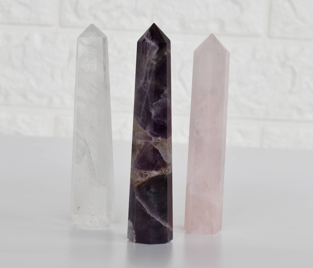 Pack of 3 Natural Crystal Tower Points, Genuine Quartz Crystal Wands | | Wiccan Center