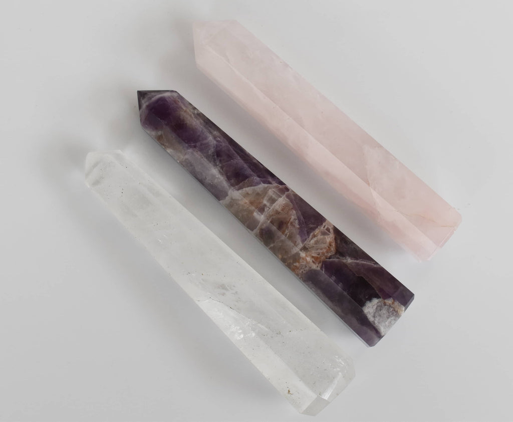 Pack of 3 Natural Crystal Tower Points, Genuine Quartz Crystal Wands | | Wiccan Center