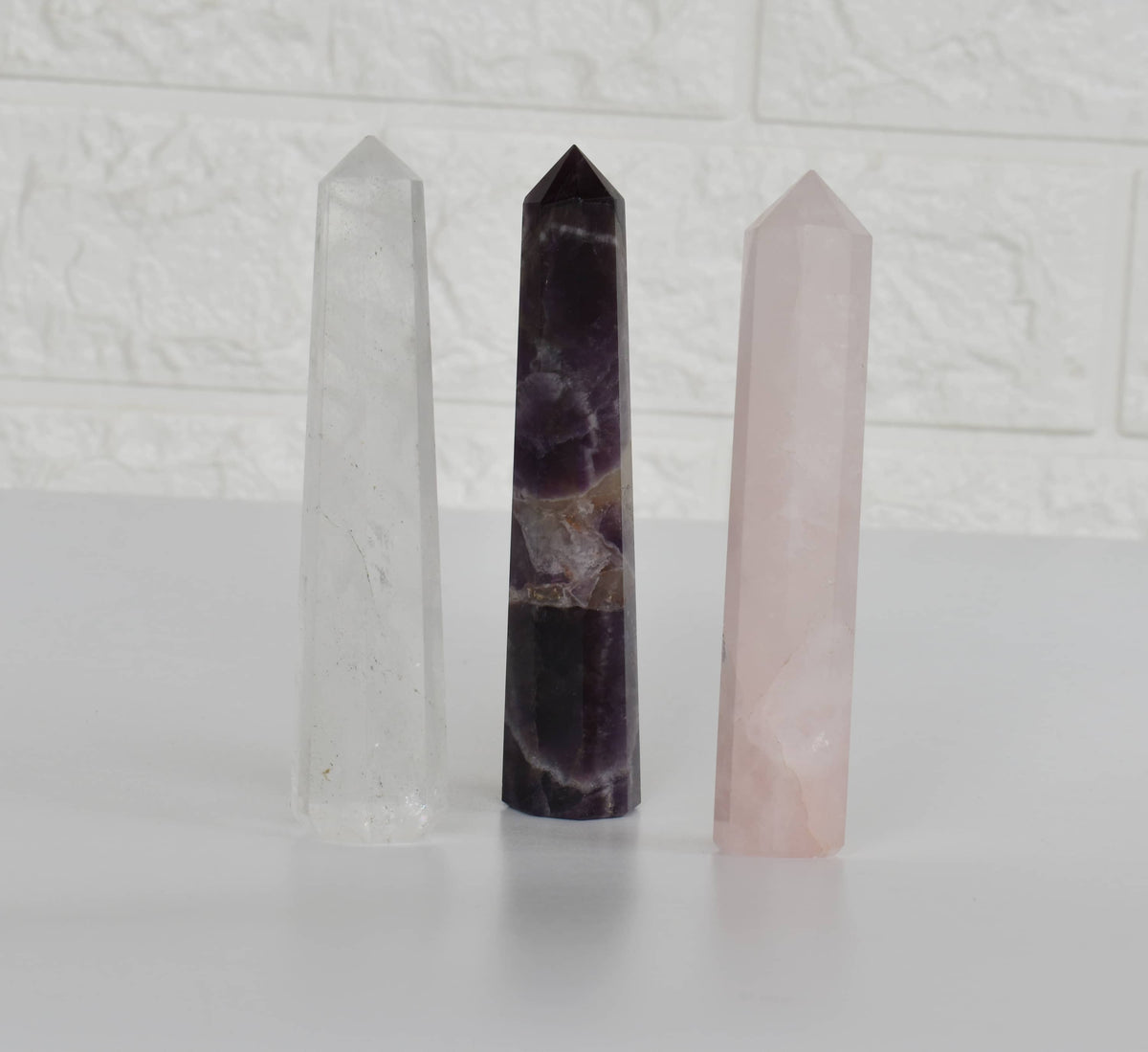 Pack of 3 Natural Crystal Tower Points, Genuine Quartz Crystal Wands | | Wiccan Center