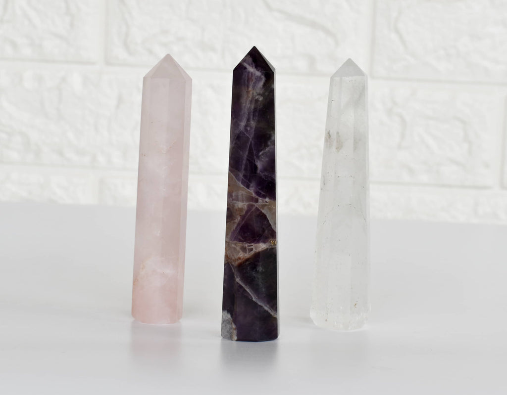 Pack of 3 Natural Crystal Tower Points, Genuine Quartz Crystal Wands | | Wiccan Center