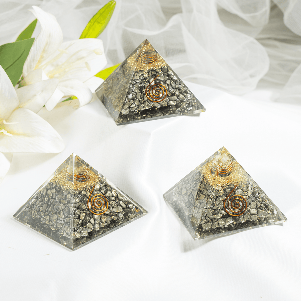 Pyrite Orgone Pyramid, Healing Crystal Gemstone Pyramid