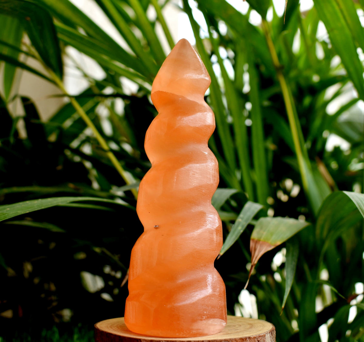 Orange Selenite Spiral Towers, Natural 4" Colored Crystal Swirl Point | | Wiccan Center