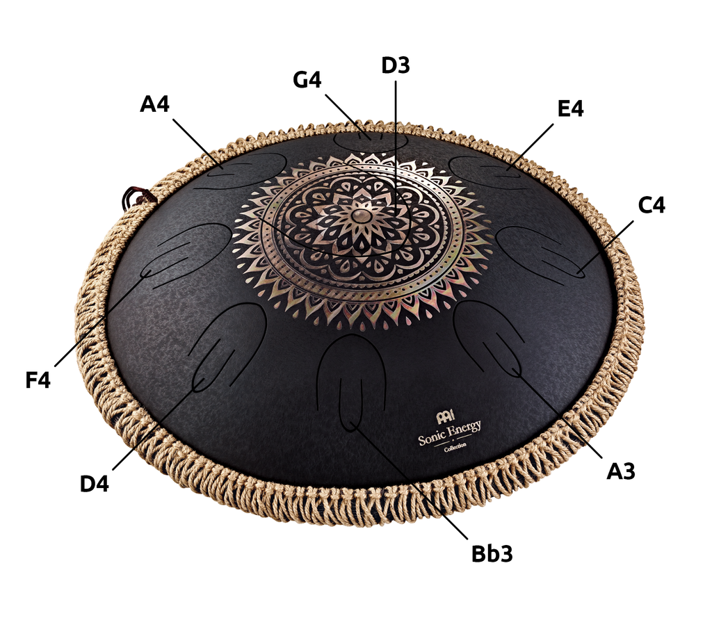 16" Octave Steel Tongue Drum, D Kurd, Lasered Floral Design, Black | | Wiccan Center