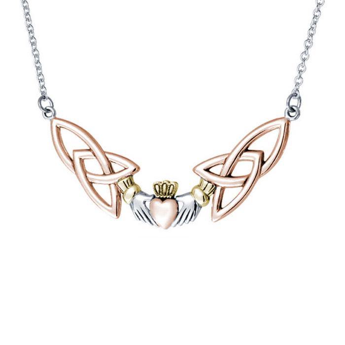 Three Tone Celtic Claddagh Trinity Knot Necklace OTN093 Loyal Love Friendship Symbol Jewelry Gift