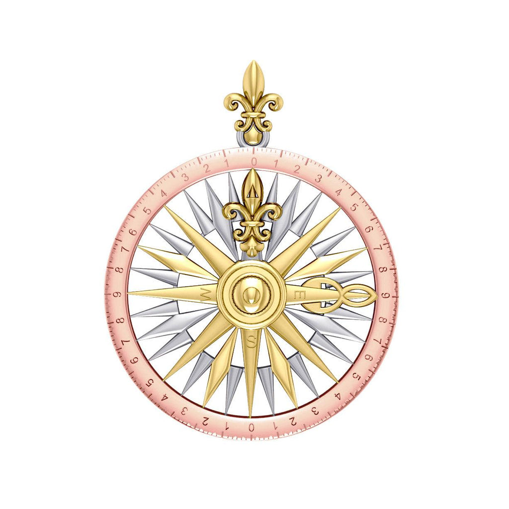 Celtic tradition in Fleur de Lis Three Tone Rose Compass Pendant OTP1118