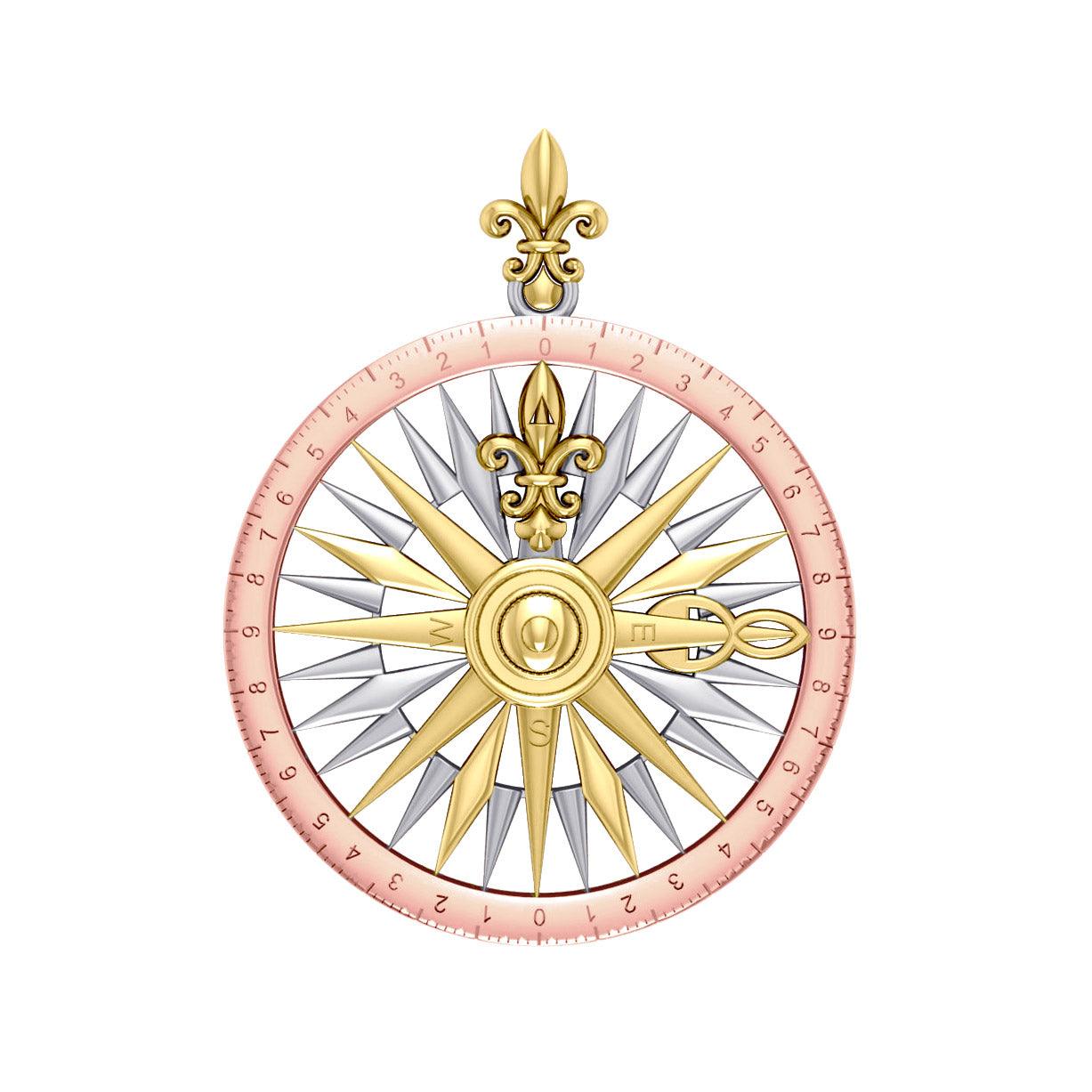 Celtic tradition in Fleur de Lis Three Tone Rose Compass Pendant OTP1118
