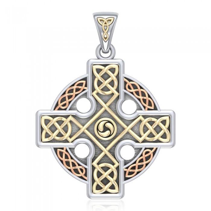 Three Tone Sterling Silver Celtic Knotwork Cross Pendant OTP477 Necklace Gift For Faith