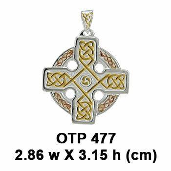 Three Tone Sterling Silver Celtic Knotwork Cross Pendant OTP477 Necklace Gift For Faith