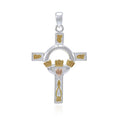 Claddagh on Celtic Knotwork Cross Three Tone Pendant OTP832