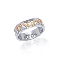 Celtic Knotwork Three Tone Claddagh Ring OTR3355 | Ring | Wiccan Center