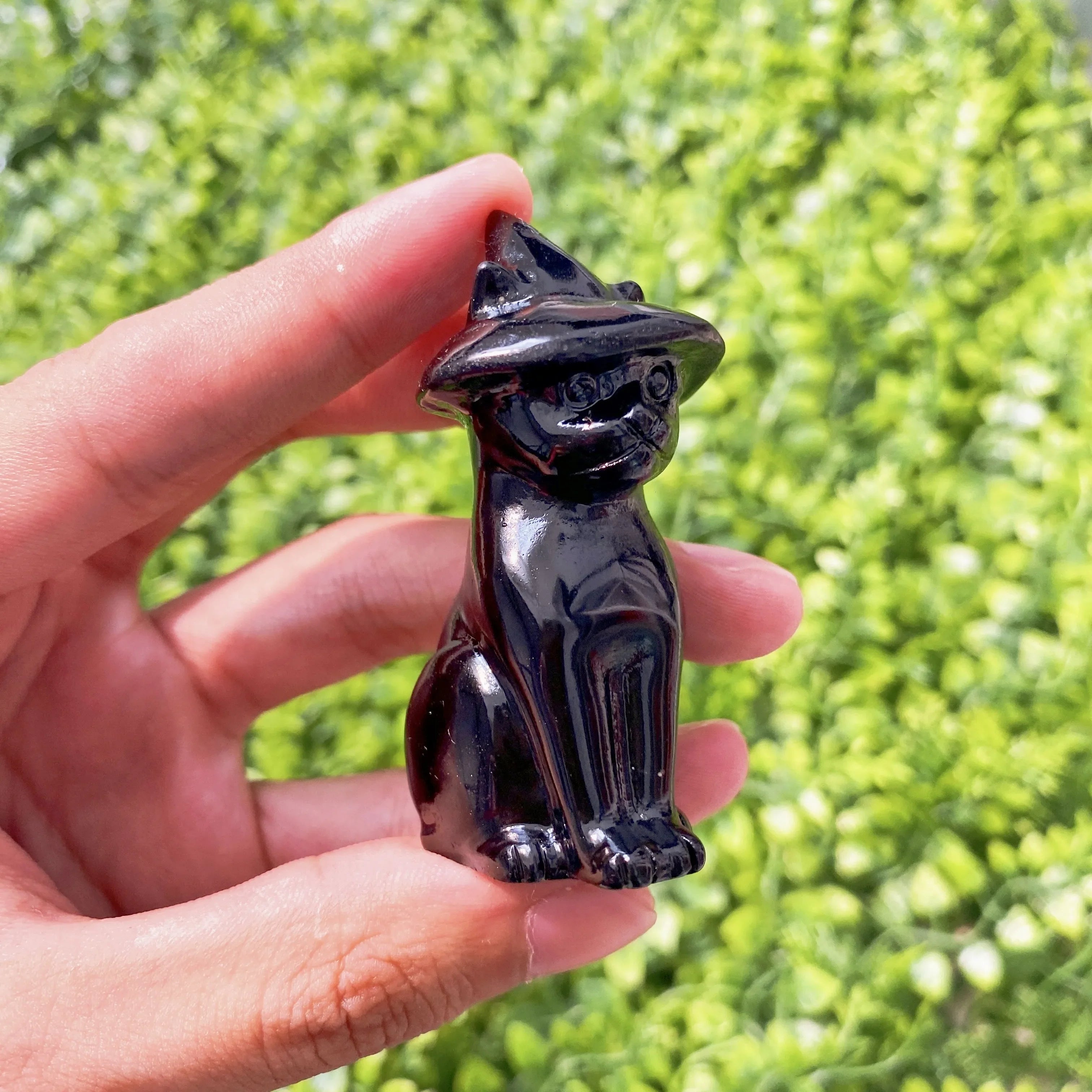 Obsidian Cat Witch Hat Statue | crystal | Wiccan Center