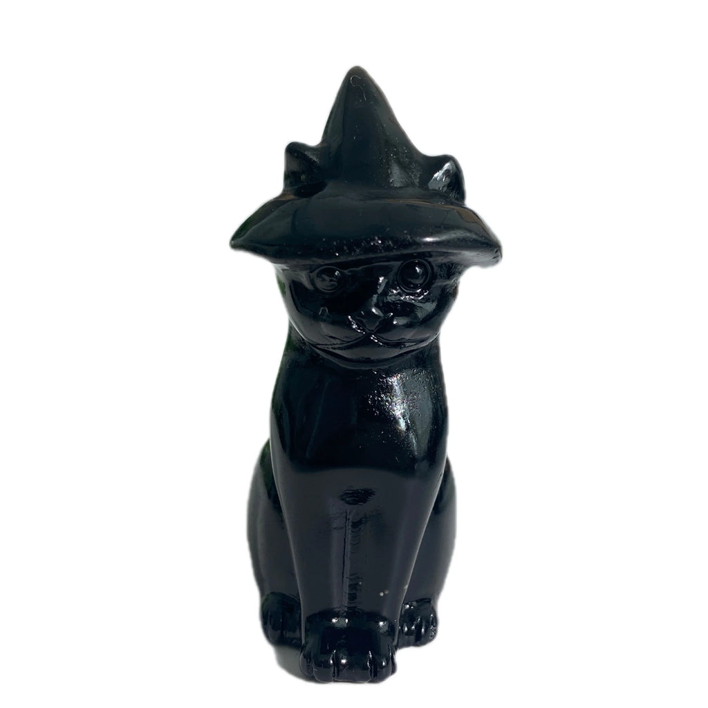 Obsidian Cat Witch Hat Statue | crystal | Wiccan Center