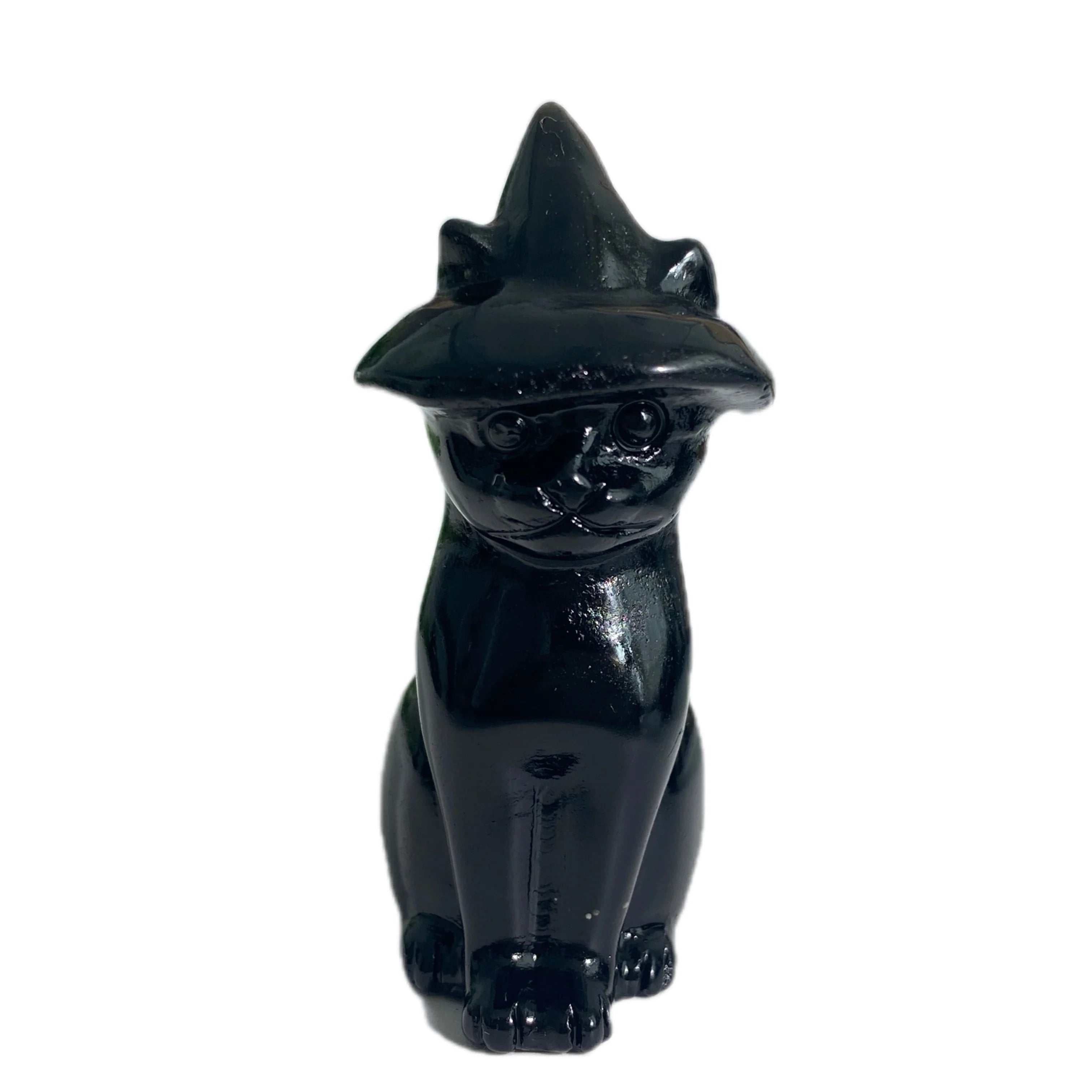 Obsidian Cat Witch Hat Statue | crystal | Wiccan Center