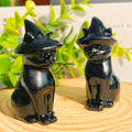 Obsidian Cat Witch Hat Statue | crystal | Wiccan Center