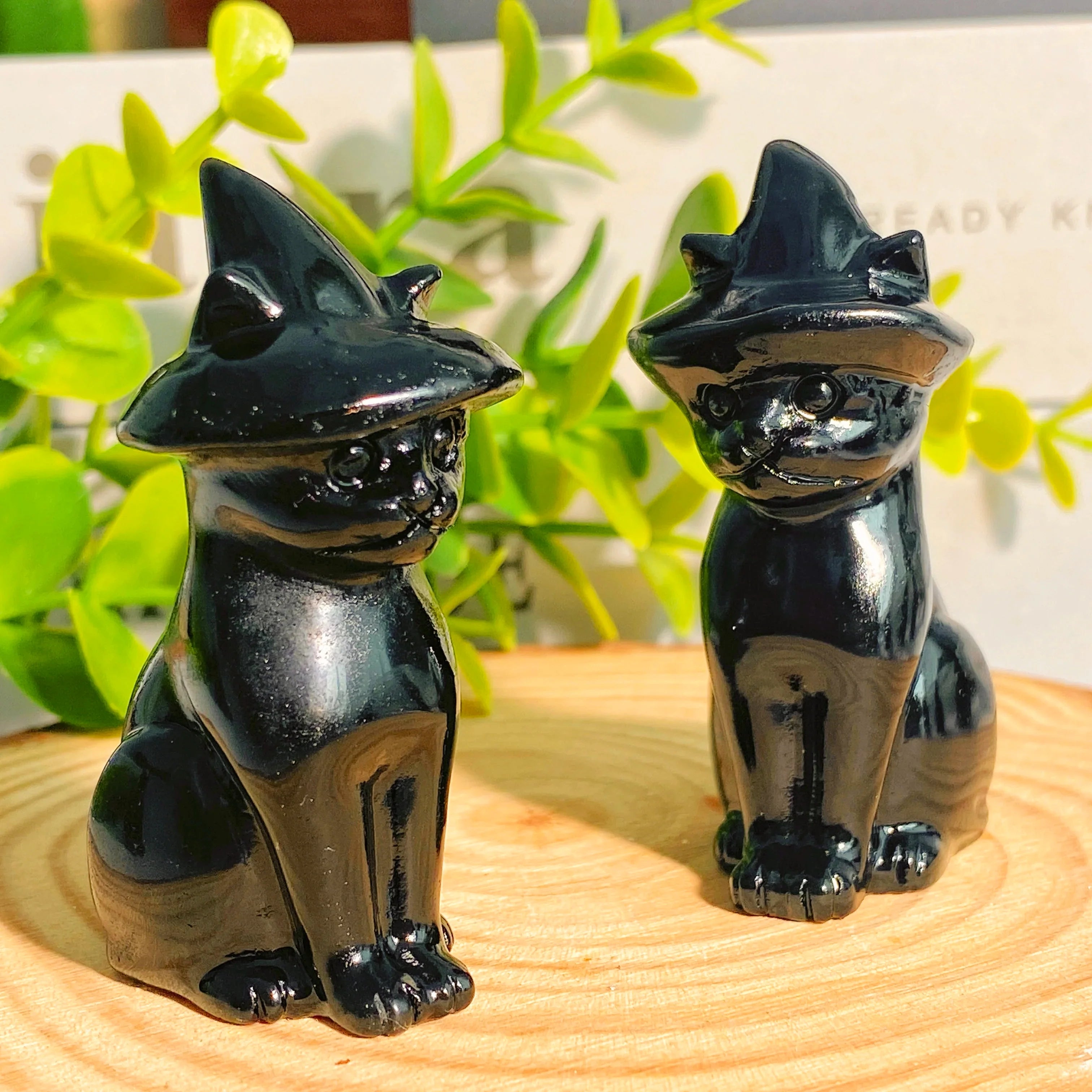 Obsidian Cat Witch Hat Statue | crystal | Wiccan Center