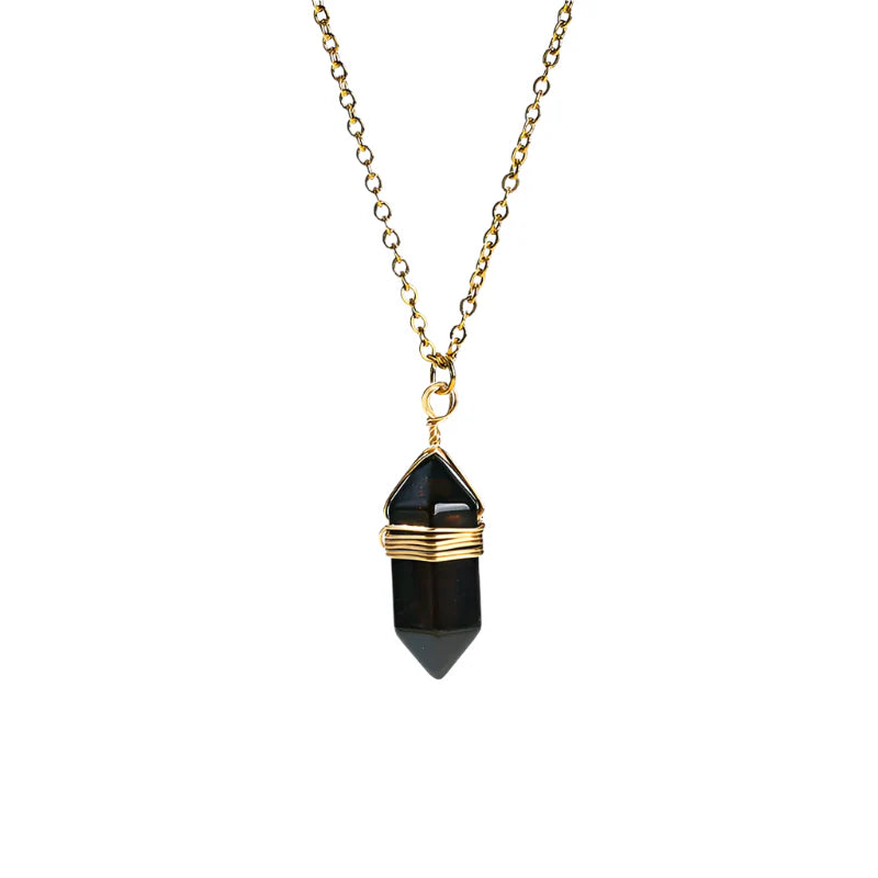 Crystal Hexagon Wire Wrap Gold Necklaces | necklace | Wiccan Center