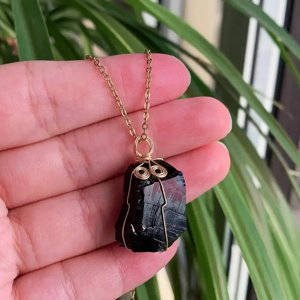 Raw Crystal Wire Wrap Gold Necklaces | necklace | Wiccan Center