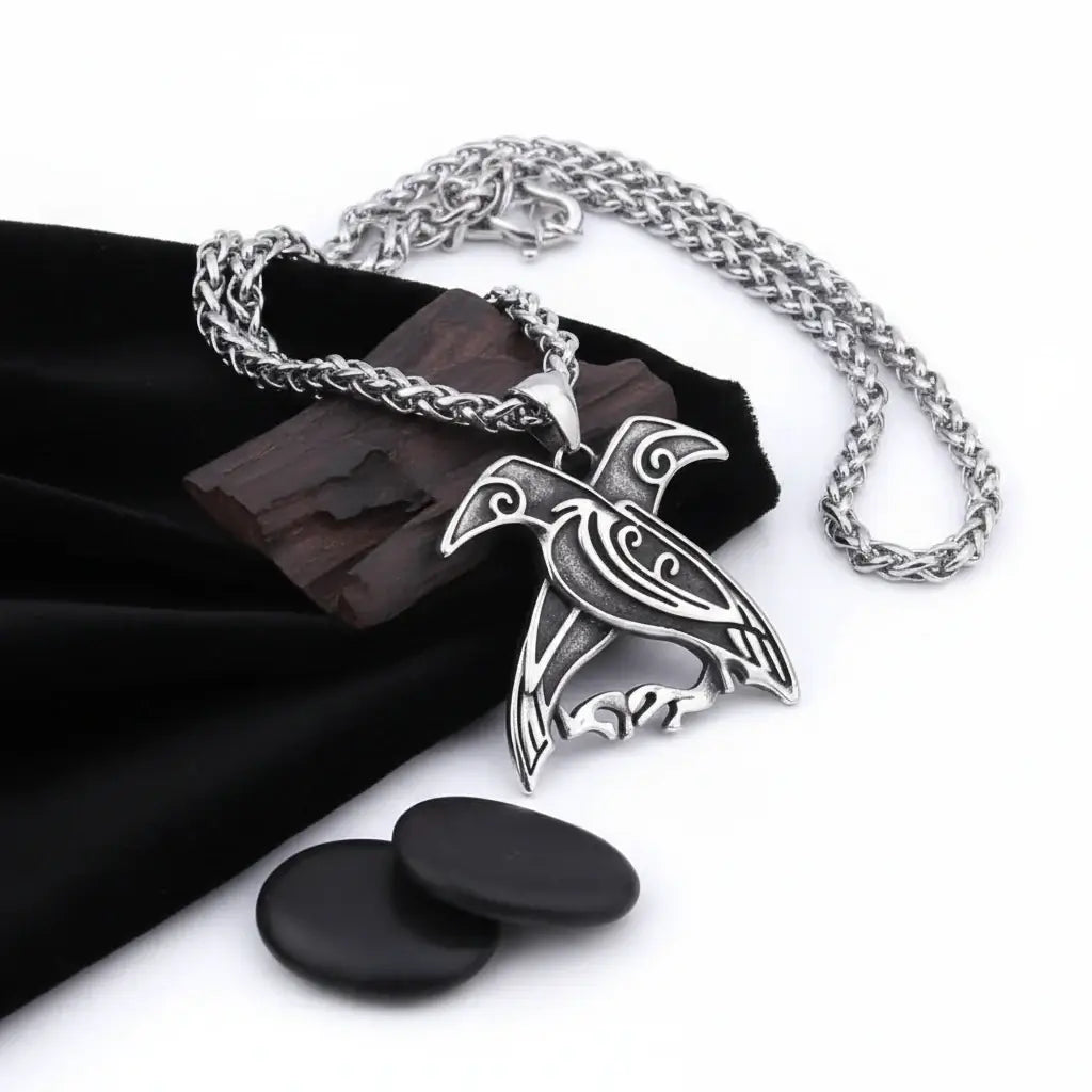 Odin raven necklace for men Huginn & Muninn Raven Viking Necklace