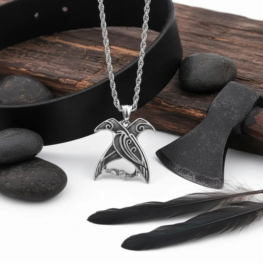 Odin raven necklace for men Huginn & Muninn Raven Viking Necklace