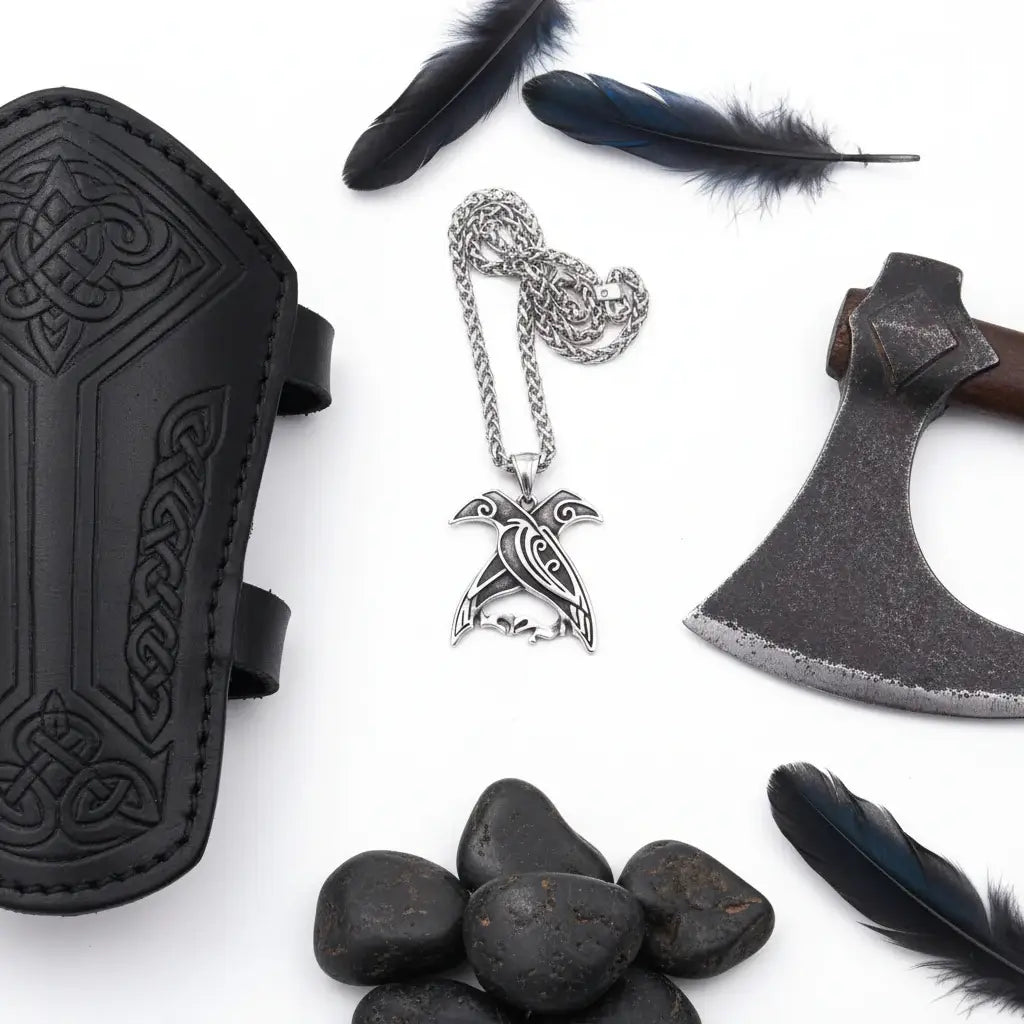 Odin raven necklace for men Huginn & Muninn Raven Viking Necklace
