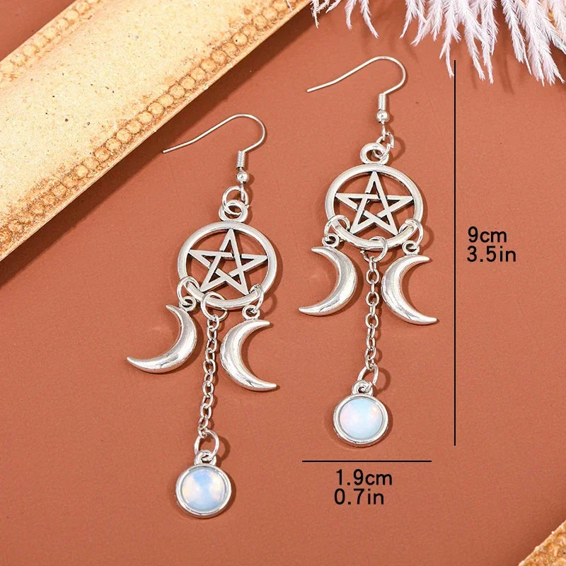 Pentacle Moon Crystal Earrings | earrings | Wiccan Center