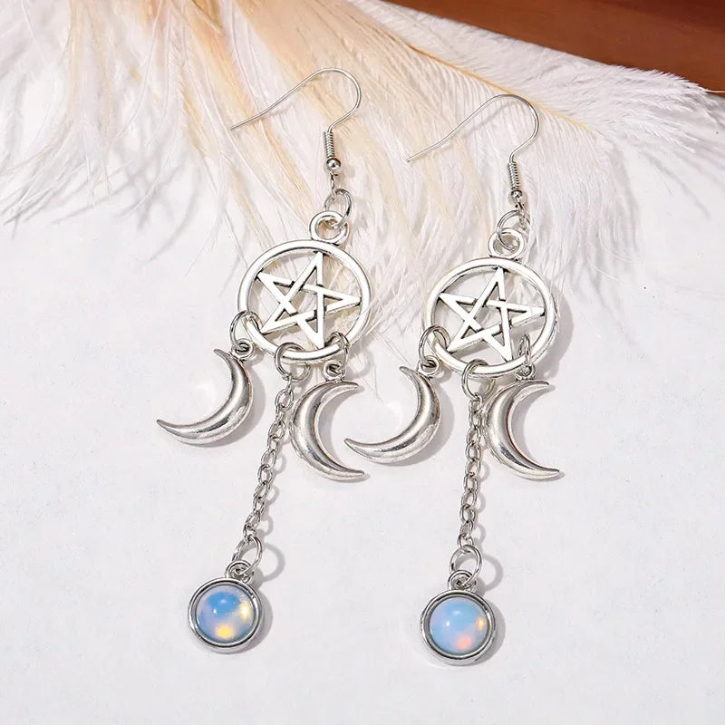 Pentacle Moon Crystal Earrings | earrings | Wiccan Center