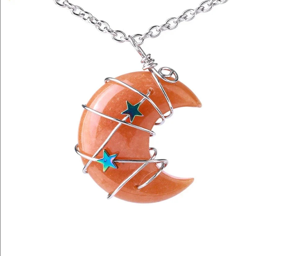 Crystal Crescent Moon and Star Silver Necklace | necklace | Wiccan Center