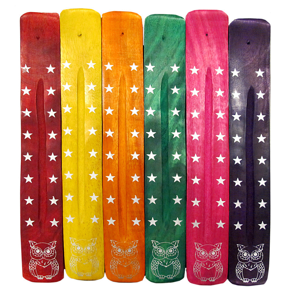 Owl Colorful Painted Wood Ash Catchers | Incense Holder | Wiccan Center