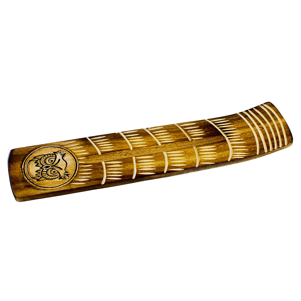 Engraved Wood Owl Ash Catcher | Incense Burner | Wiccan Center