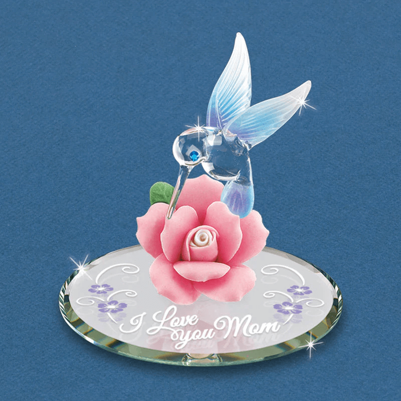 Glass "I Love You Mom" Hummingbird Figurine