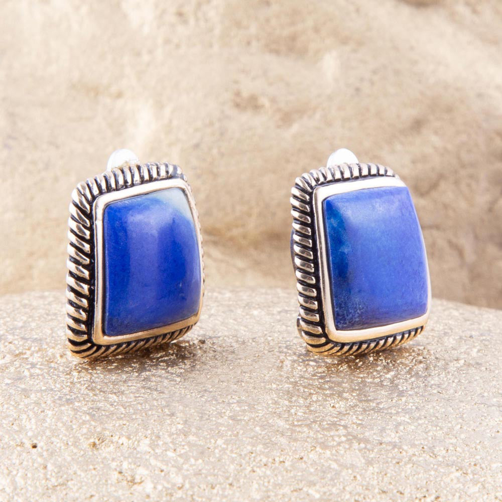 Roped Blue Lapis Golden Clip Earrings | Earrings | Wiccan Center