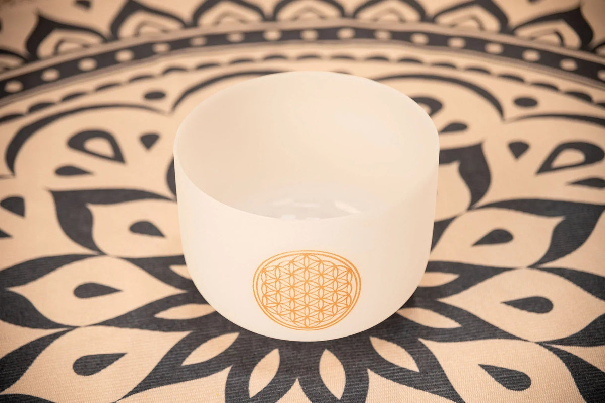 10" White-Frosted Crystal Singing Bowl, Flower of Life 128 Hz | | Wiccan Center
