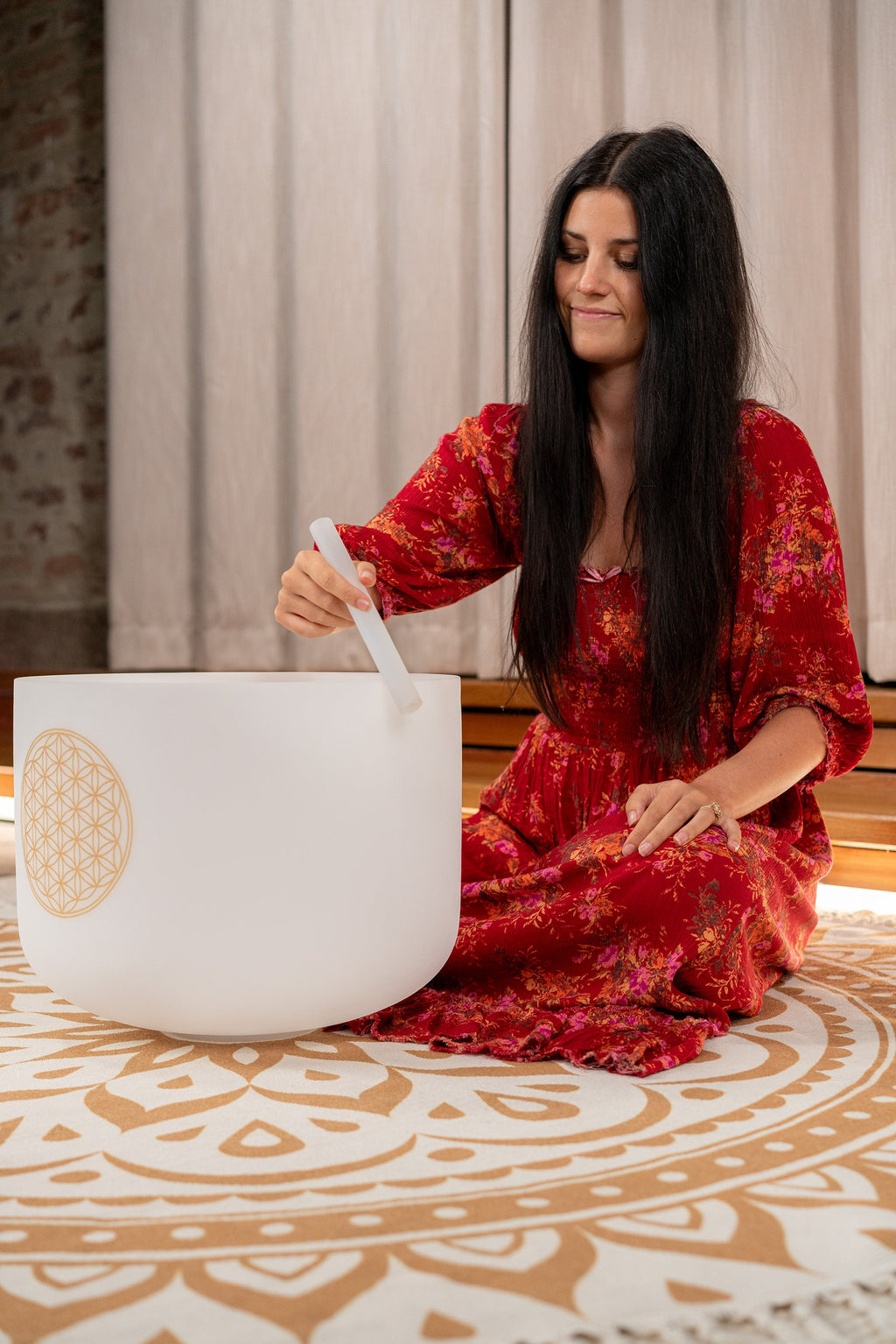 16" White-Frosted Crystal Singing Bowl, Flower of Life 128 Hz | | Wiccan Center