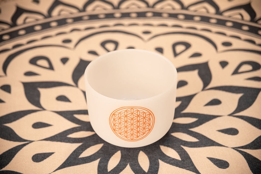 8" White-Frosted Crystal Singing Bowl, Flower of Life 128 Hz | | Wiccan Center
