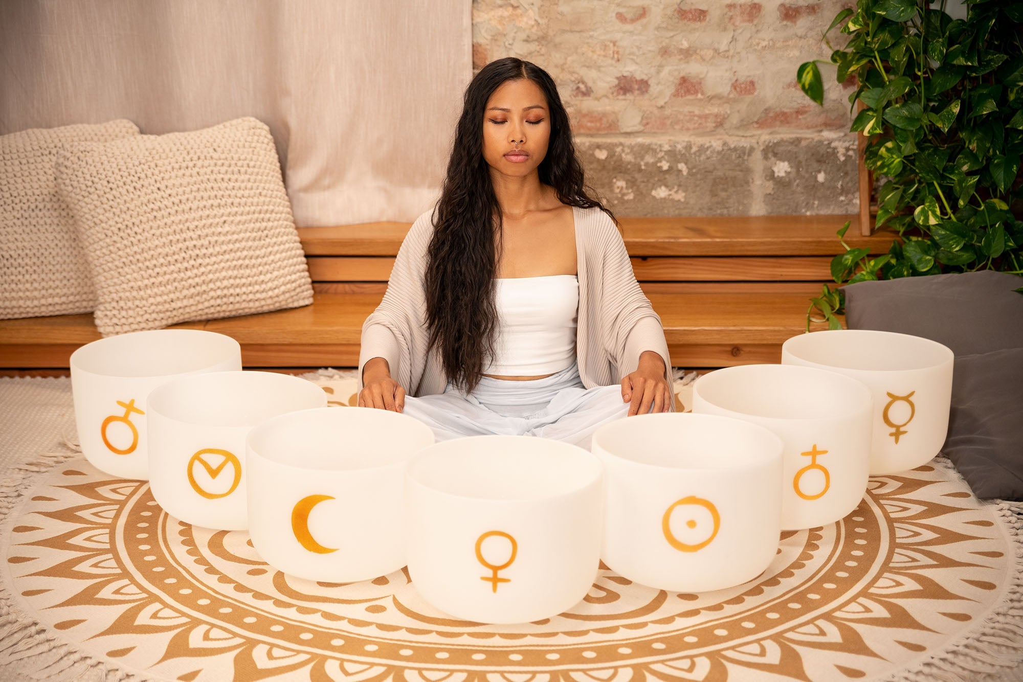7-Piece Crystal Singing Bowl Chakra Set, Planetary Tuned | | Wiccan Center