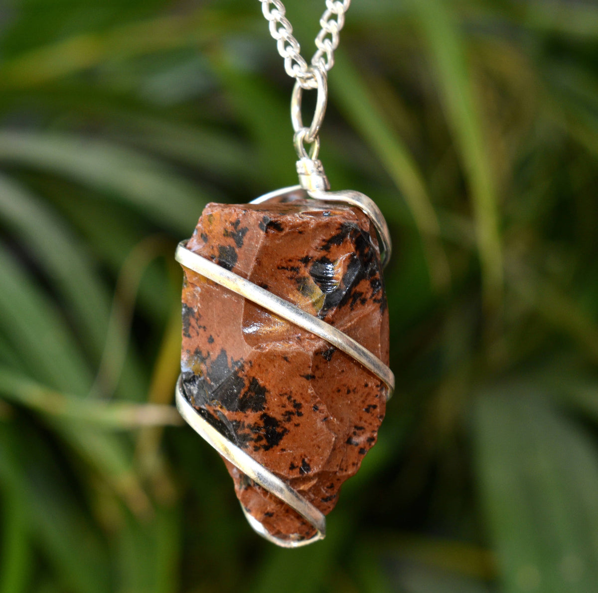 Mahogany Obsidian Raw Gemstone Pendant, Wire Wrapped Crystal Stone Pendant | | Wiccan Center