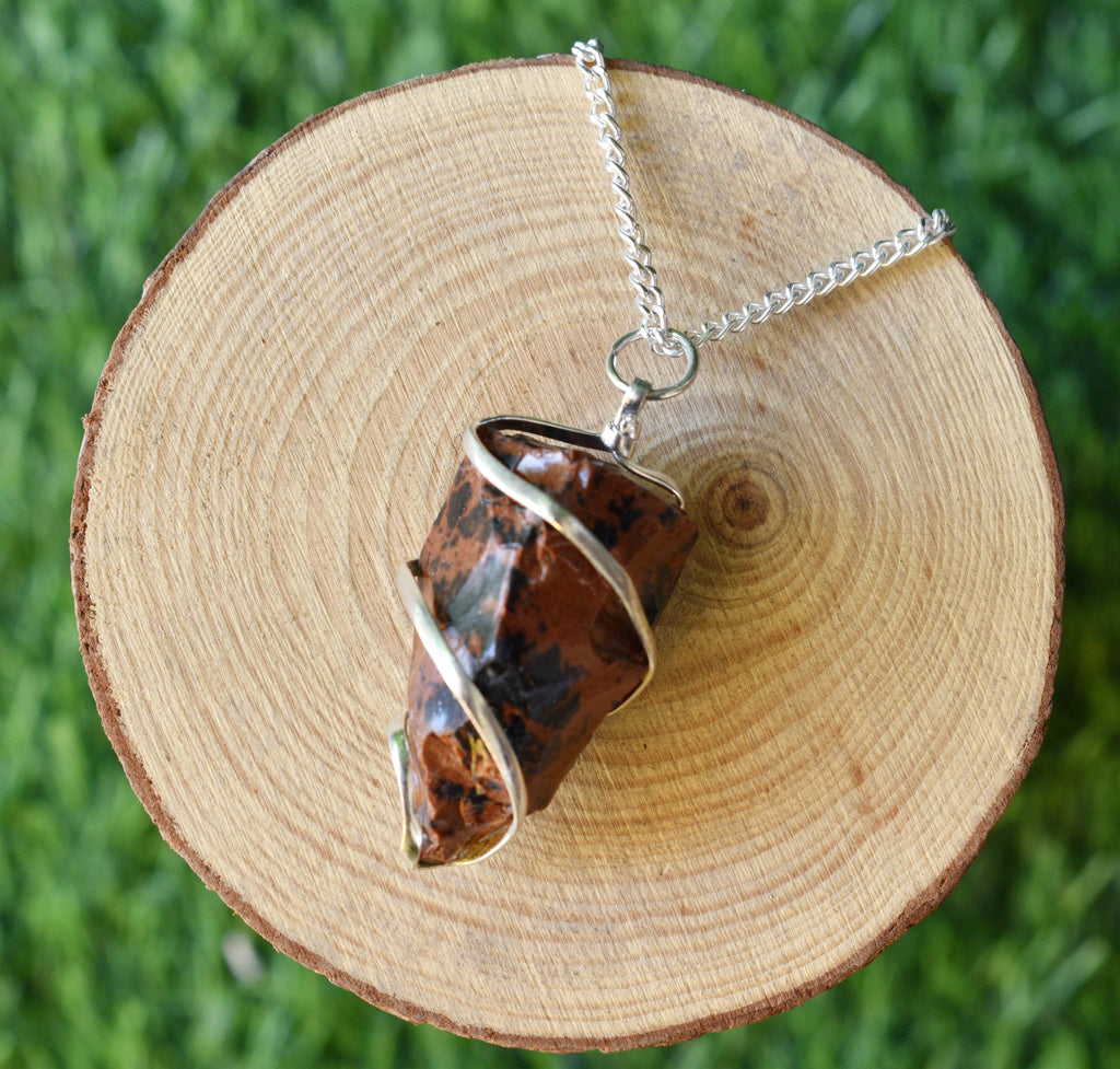 Mahogany Obsidian Raw Gemstone Pendant, Wire Wrapped Crystal Stone Pendant | | Wiccan Center