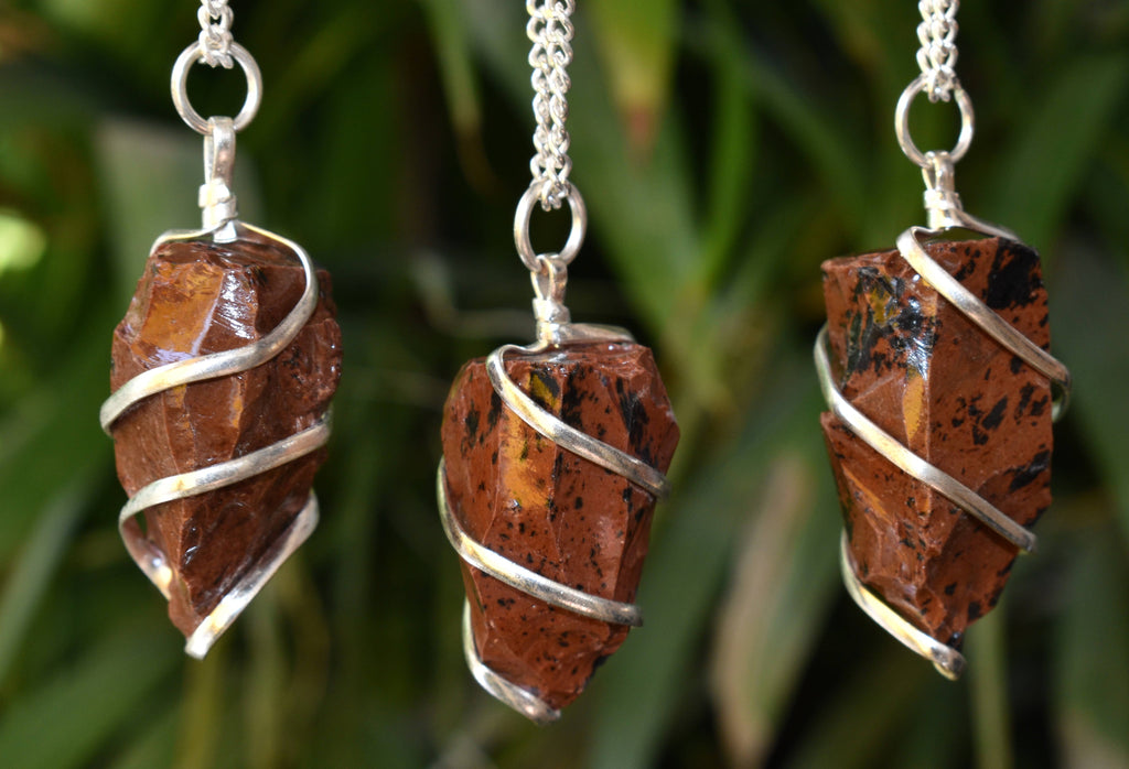 Mahogany Obsidian Raw Gemstone Pendant, Wire Wrapped Crystal Stone Pendant | | Wiccan Center