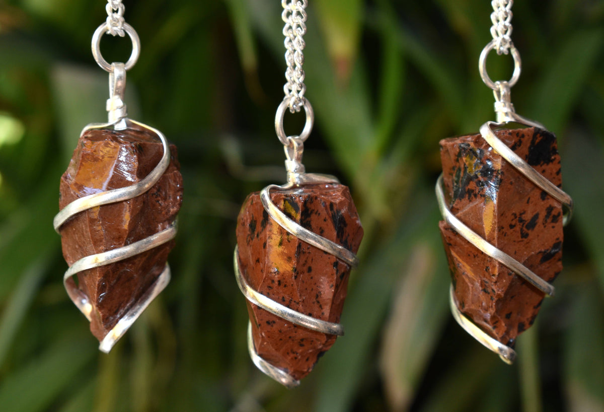 Mahogany Obsidian Raw Gemstone Pendant, Wire Wrapped Crystal Stone Pendant | | Wiccan Center