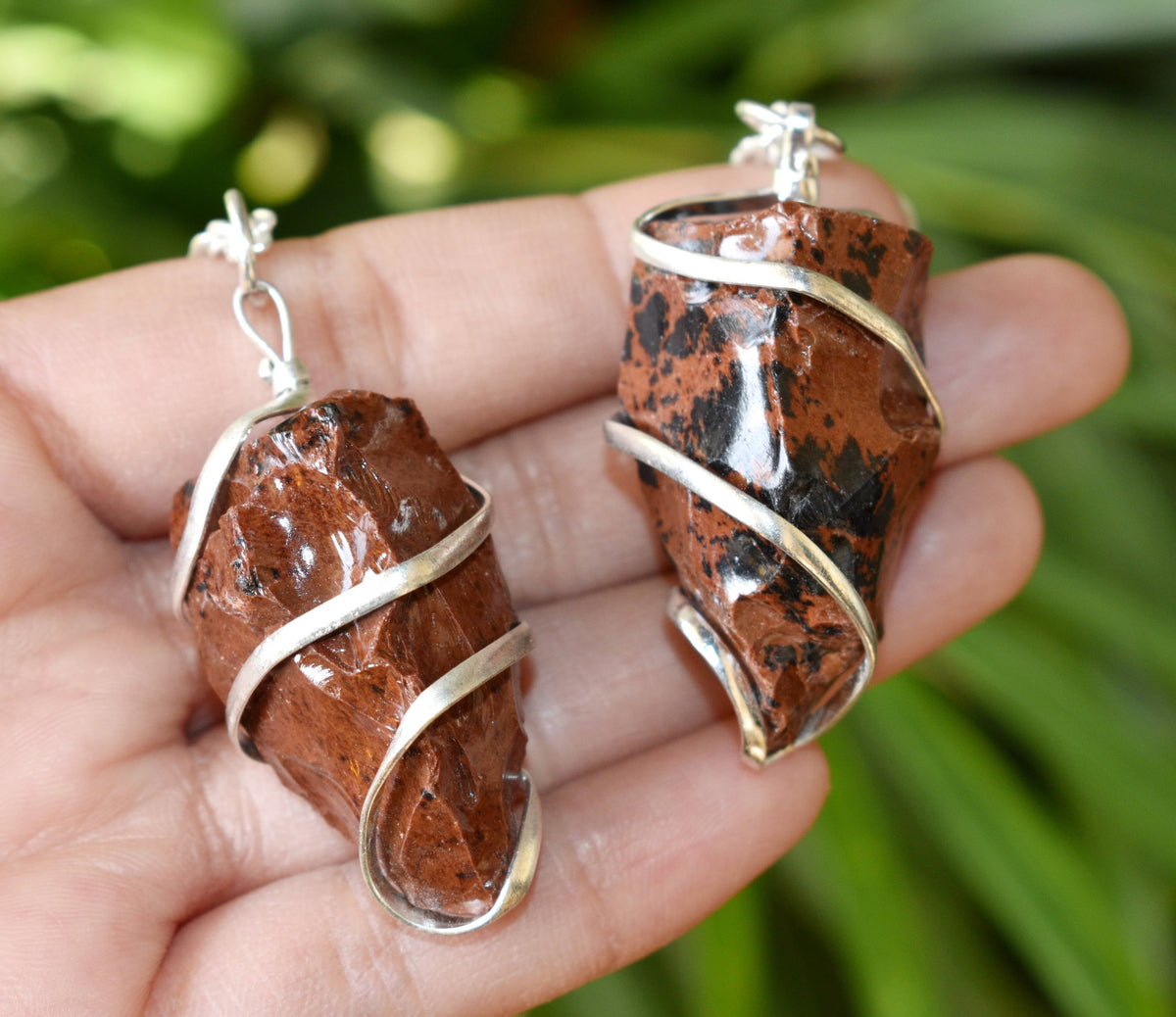 Mahogany Obsidian Raw Gemstone Pendant, Wire Wrapped Crystal Stone Pendant | | Wiccan Center