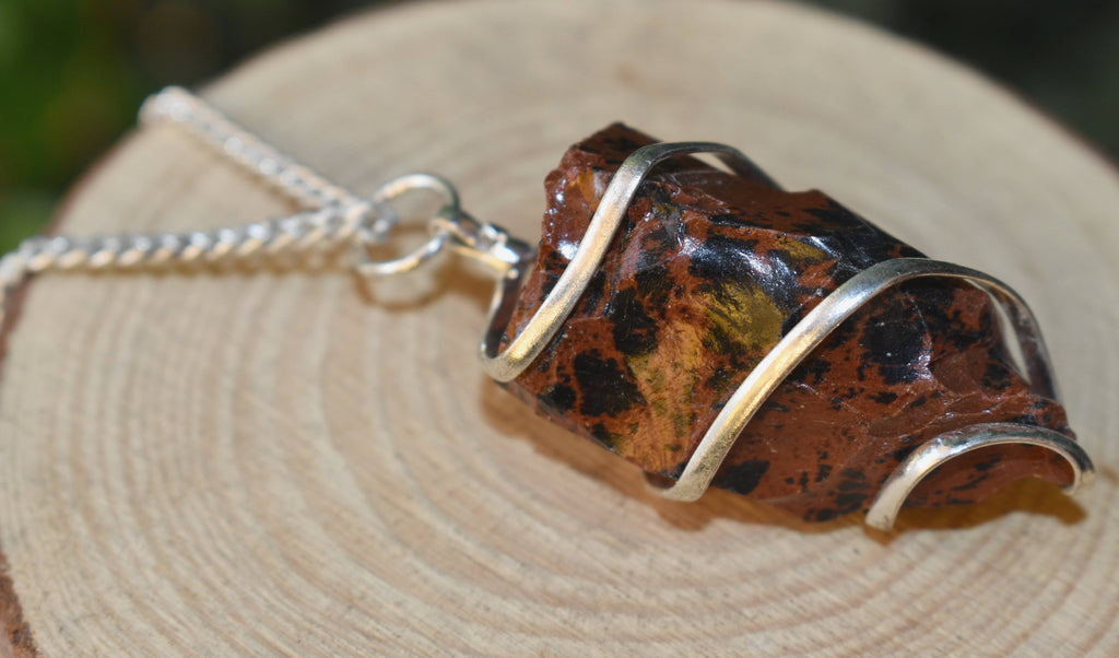 Mahogany Obsidian Raw Gemstone Pendant, Wire Wrapped Crystal Stone Pendant | | Wiccan Center