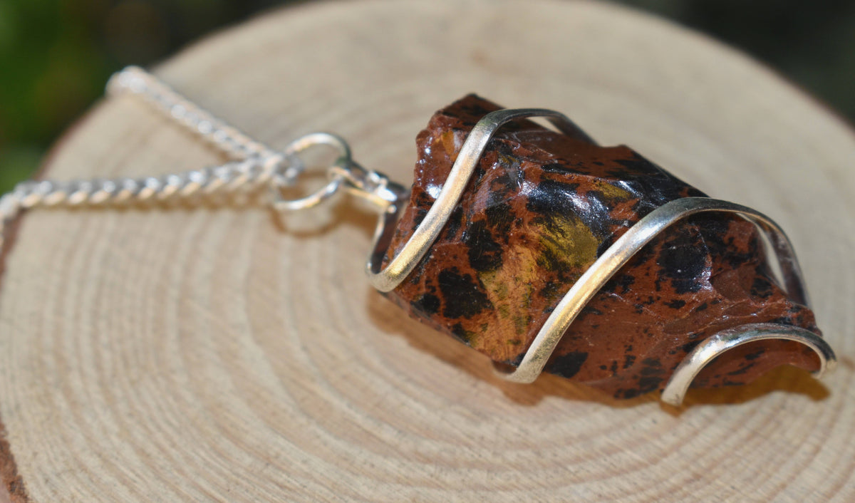 Mahogany Obsidian Raw Gemstone Pendant, Wire Wrapped Crystal Stone Pendant | | Wiccan Center