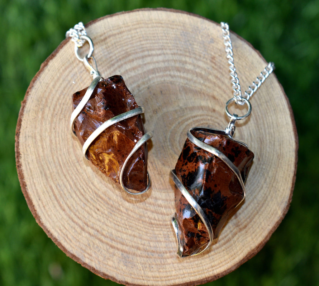 Mahogany Obsidian Raw Gemstone Pendant, Wire Wrapped Crystal Stone Pendant | | Wiccan Center