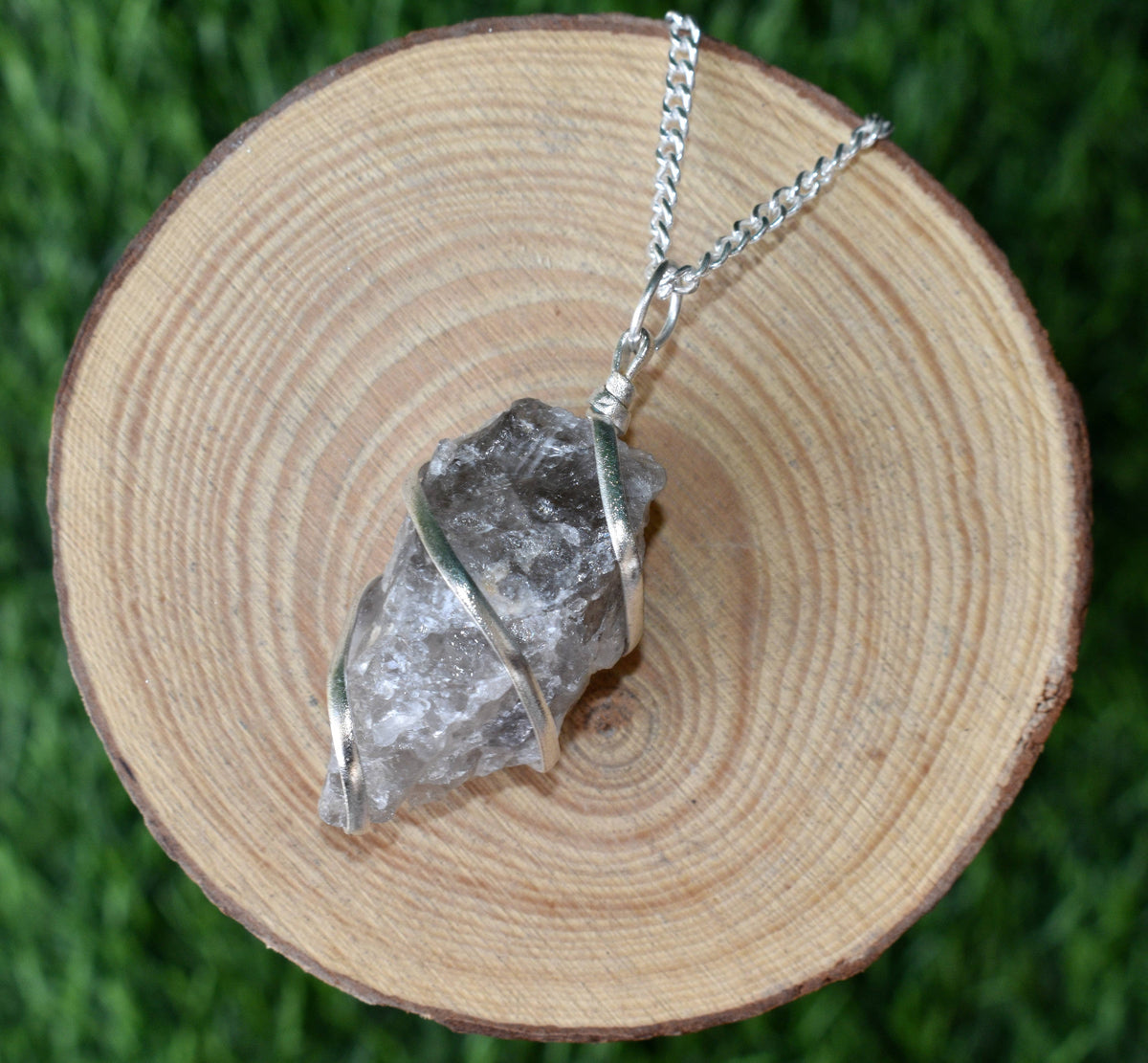 Smokey Quartz Raw Gemstone Pendant, Wire Wrapped Crystal Stone Pendant