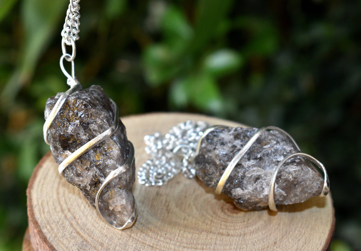 Smokey Quartz Raw Gemstone Pendant, Wire Wrapped Crystal Stone Pendant