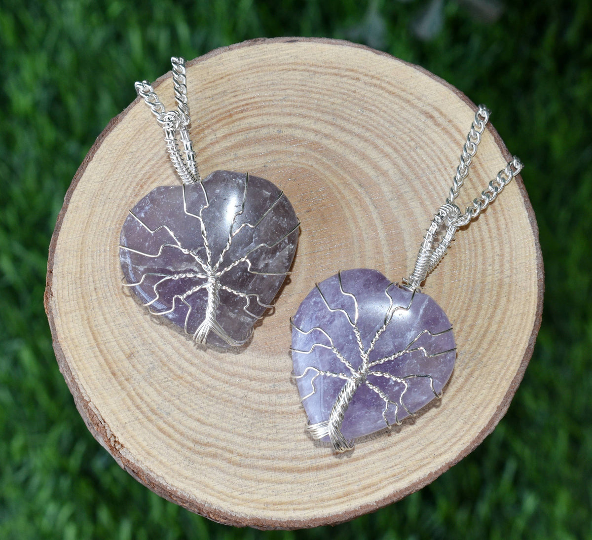 Amethyst Heart Silver Wire Wrapped Pendant, Crystal Heart Silver Wrapped Pendant | | Wiccan Center
